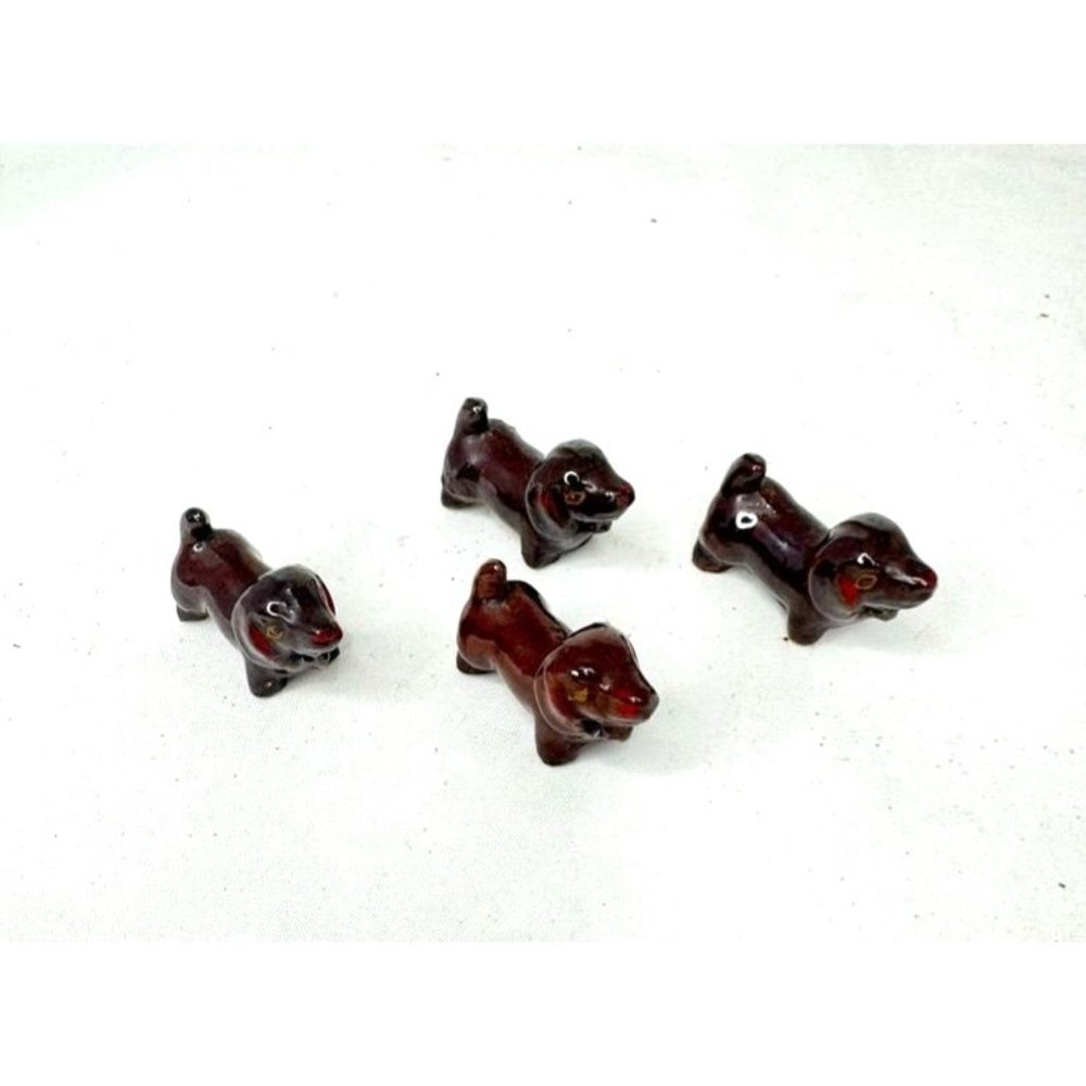 Dachshund Wiener Dog Miniature Ornaments Set of 4 Antique Red Clay